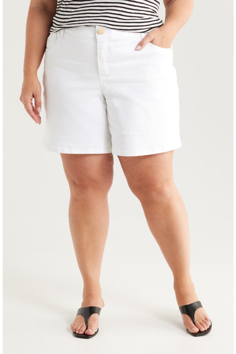 High Waist Mid Thigh Relaxed Denim Shorts, Main, color, OPTIC WHITE