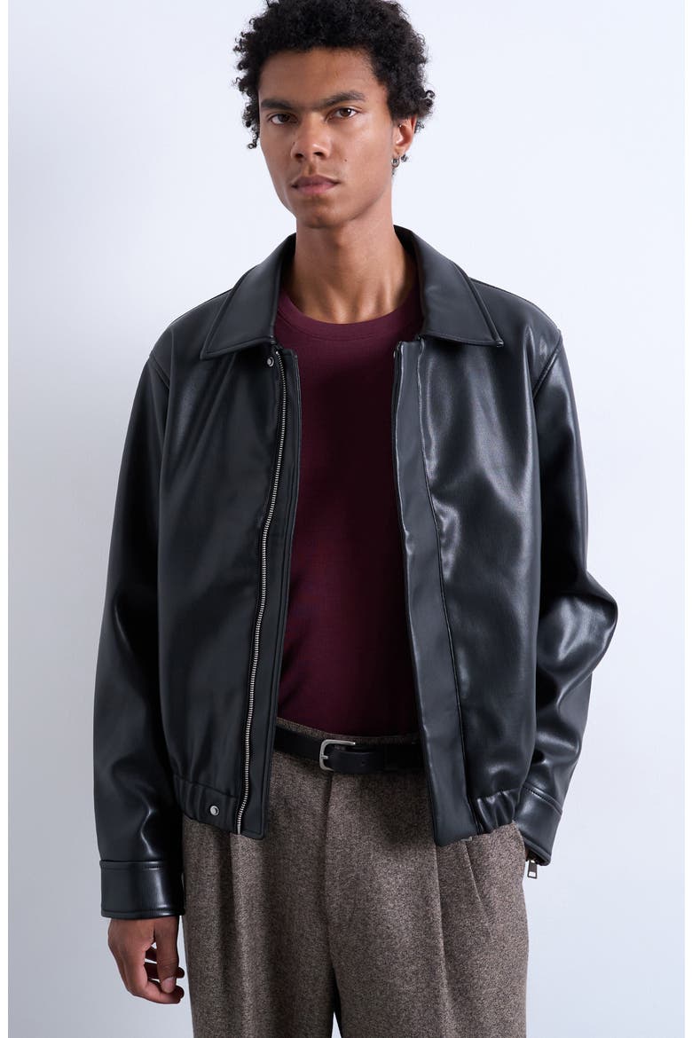 Faux Leather Jacket, Alternate, color, BLACK
