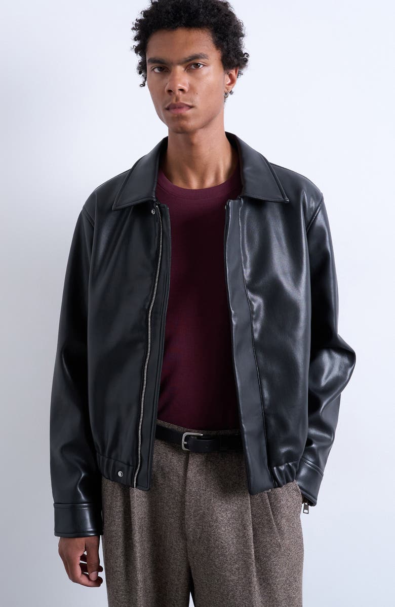 Topman Faux Leather Jacket, Alternate, color, Black