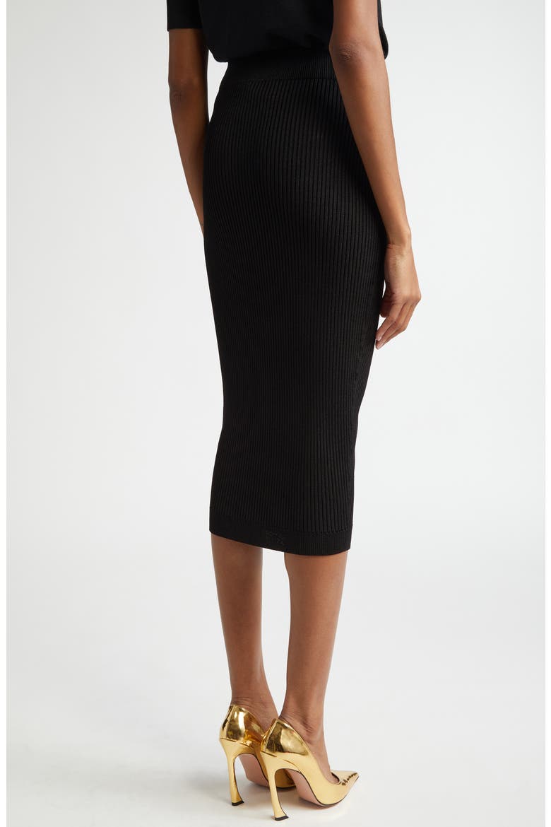 Button Detail Rib Midi Sweater Skirt, Alternate, color, BLACK