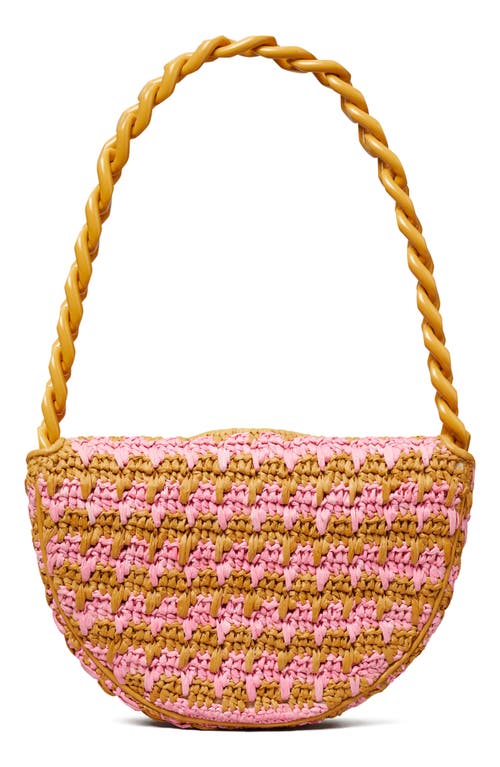 Tory Burch Mini Fleming Soft Raffia Crochet Crescent Shoulder Bag