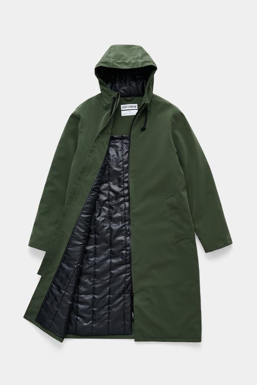 Stutterheim Stockholm Long Matte Winter Coat In Green
