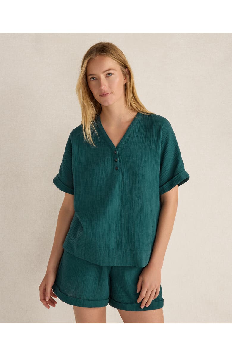 Haven Well Within Organic Cotton Gauze V-Neck Top, Main, color, Deep Turquoise
