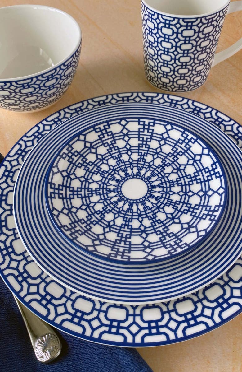 Caskata Newport Garden Gate Rimmed Dinner Plate - Porcelain - Set 4, Alternate, color, Blue
