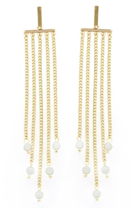 White Stone Tapered Fringe Earrings