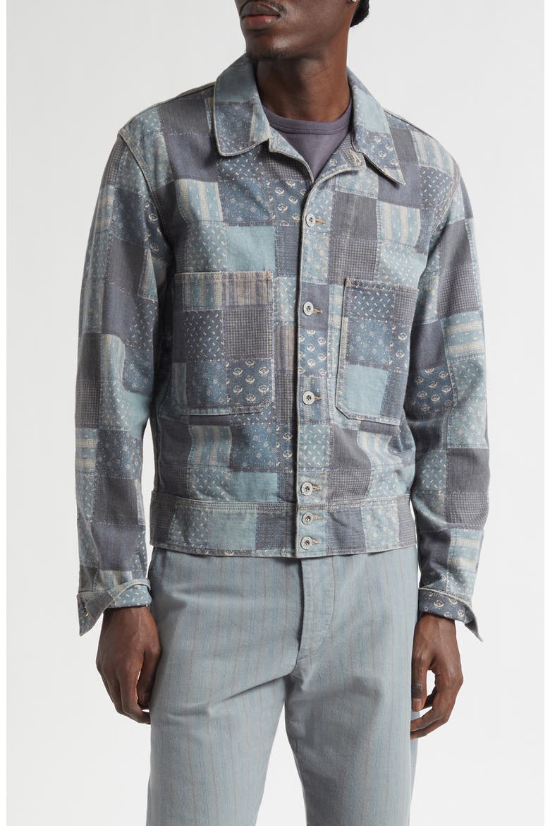Patchwork Trompe l'Oeil Jersey Chore Jacket, Main, color, NAVY/ MULTI