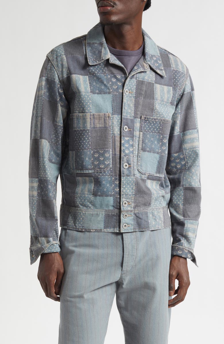 Double RL Patchwork Trompe l'Oeil Jersey Chore Jacket, Main, color, Navy/ Multi