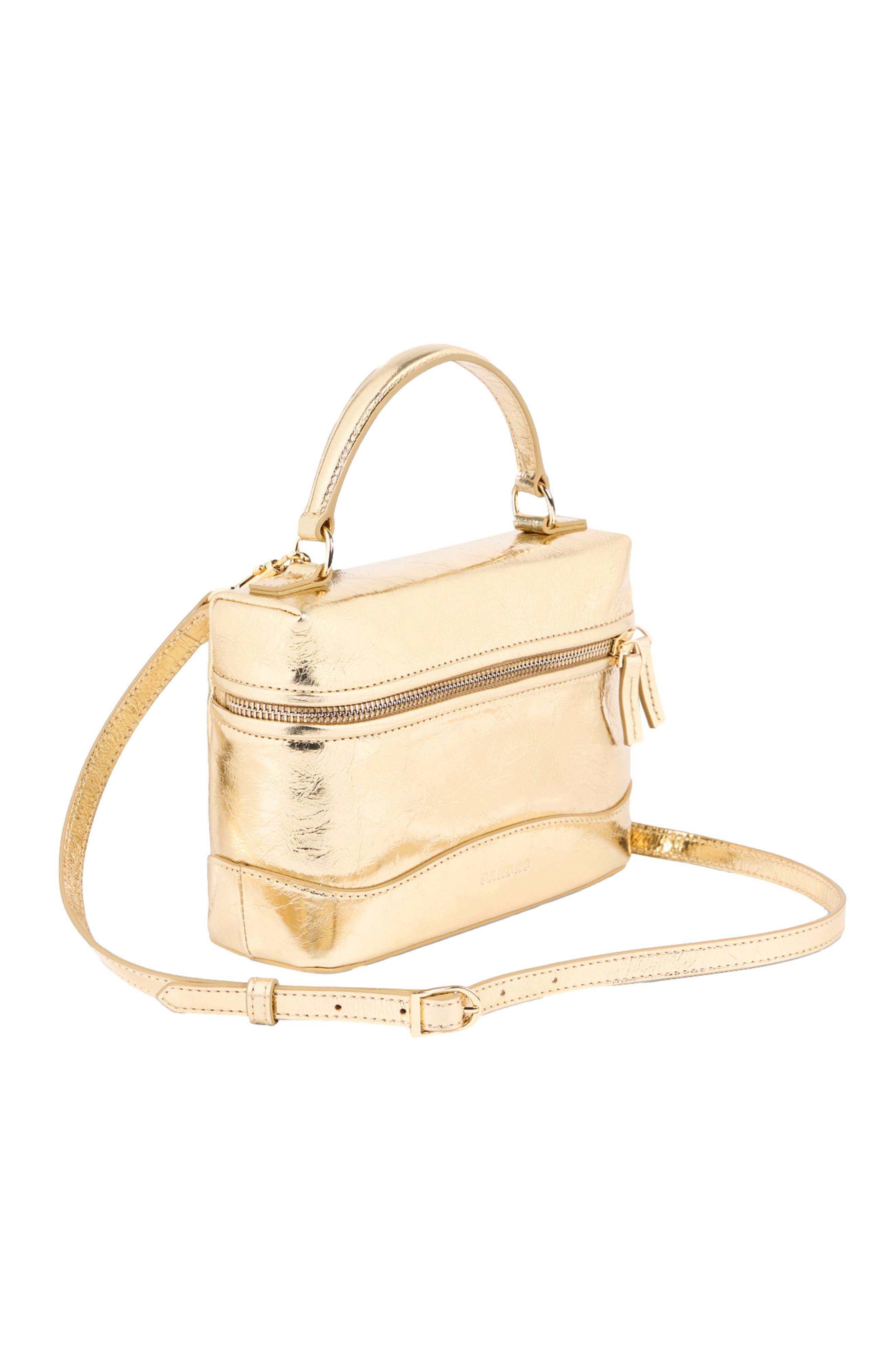 SANDRO Tangolino metallic leather bag, Alternate, color, Gold