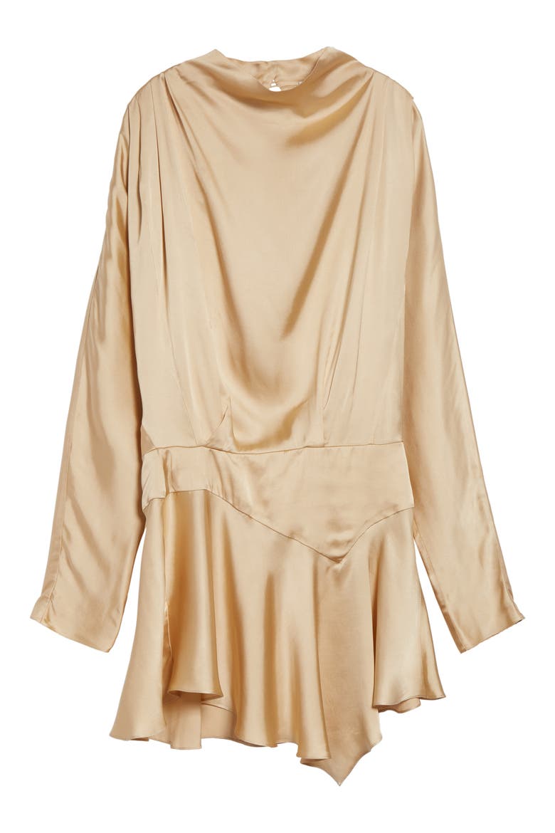 Neline Long Sleeve Asymmetric Satin Minidress, Alternate, color, BEIGE