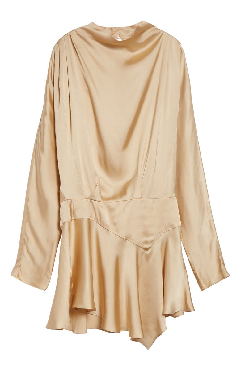 Isabel Marant Neline Long Sleeve Asymmetric Satin Minidress, Alternate, color, Beige