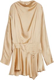 Isabel Marant Neline Long Sleeve Asymmetric Satin Minidress