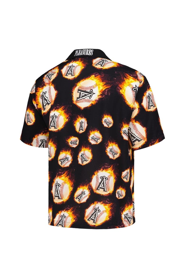 Men's PLEASURES  Black Los Angeles Angels Flame Fireball Button-Up Shirt, Alternate, color, Black