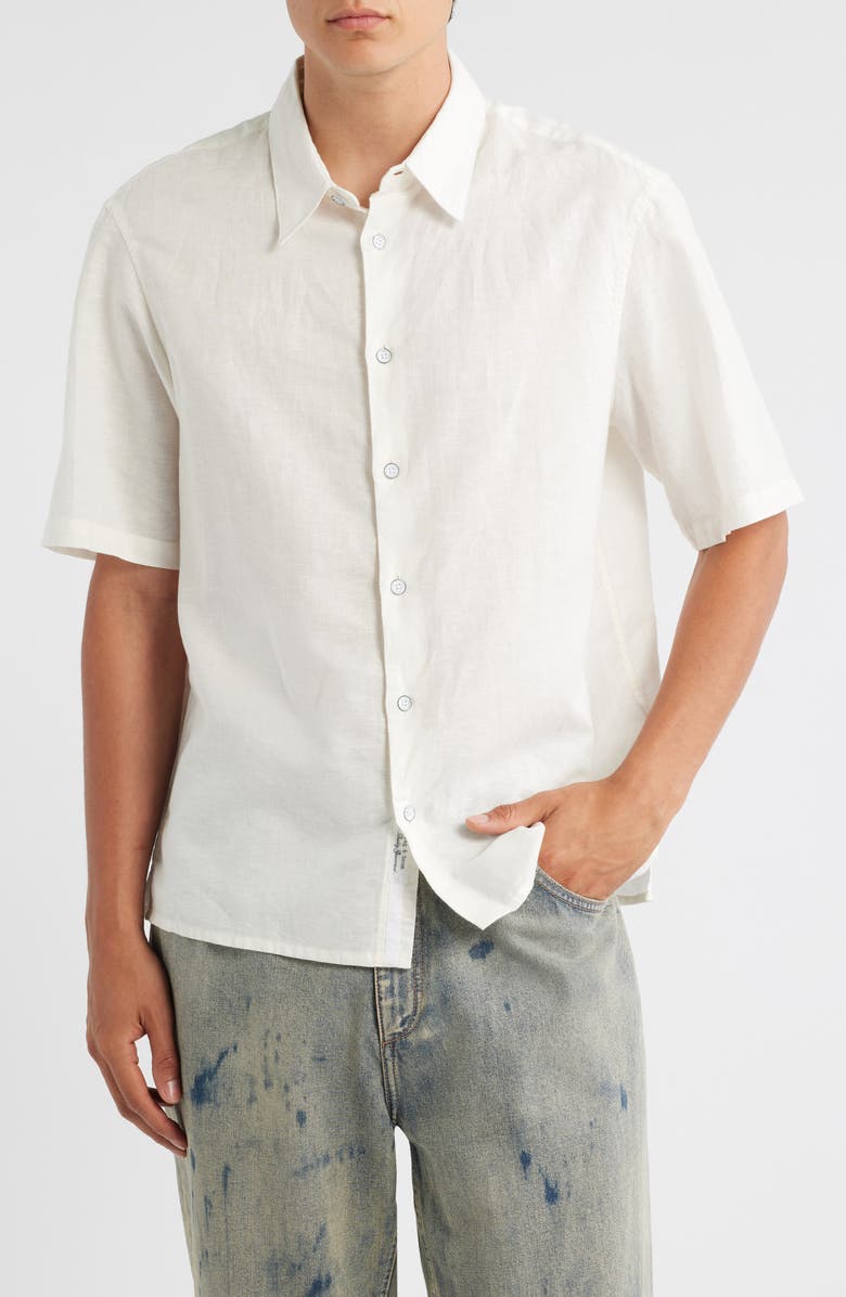 rag & bone Dalton Short Sleeve Linen & Cotton Button-Up Shirt, Main, color, Chalk