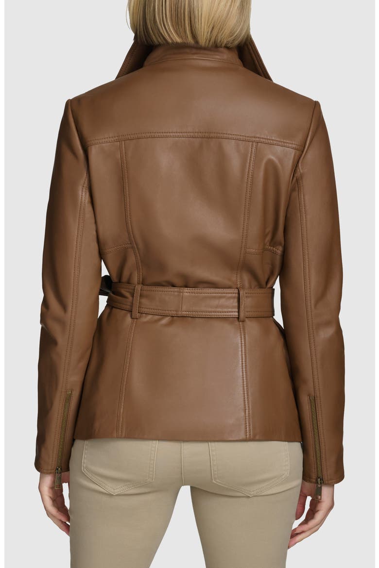 Tatum Belted Leather Jacket, Alternate, color, COGNAC