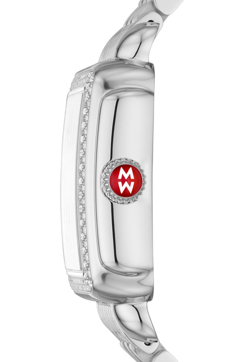 MICHELE Deco Limited Edition Emerald & Pavé Diamond Watch Head & Diamond Bracelet, 34mm, Alternate, color, 