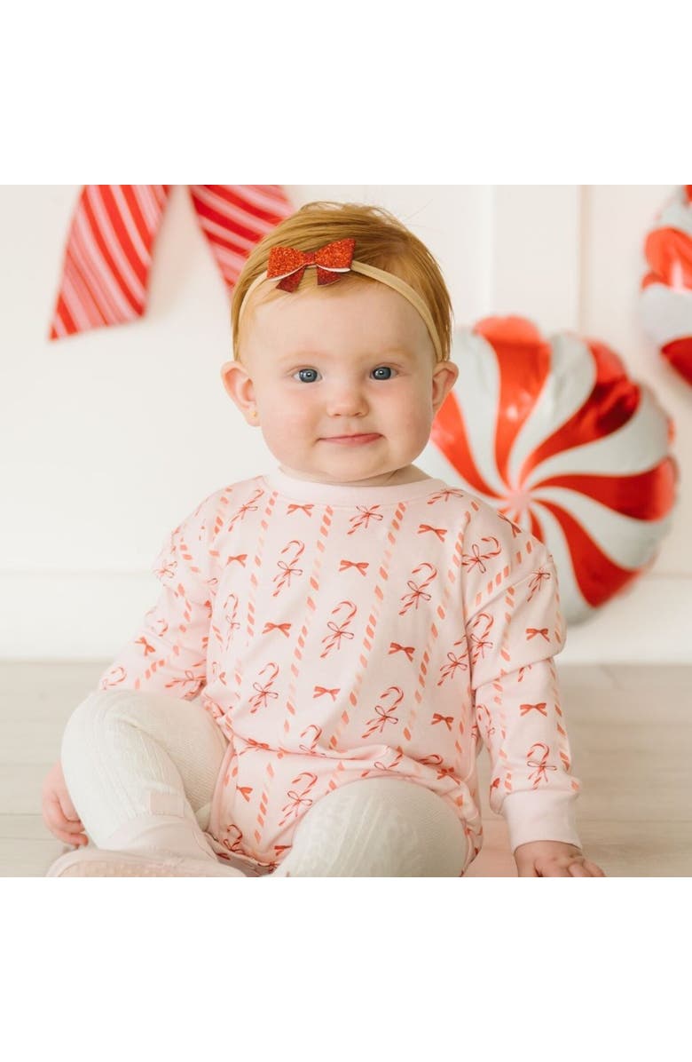 Sweet Wink Candy Cane Lane Christmas Long Sleeve Romper, Alternate, color, Ballet Pink