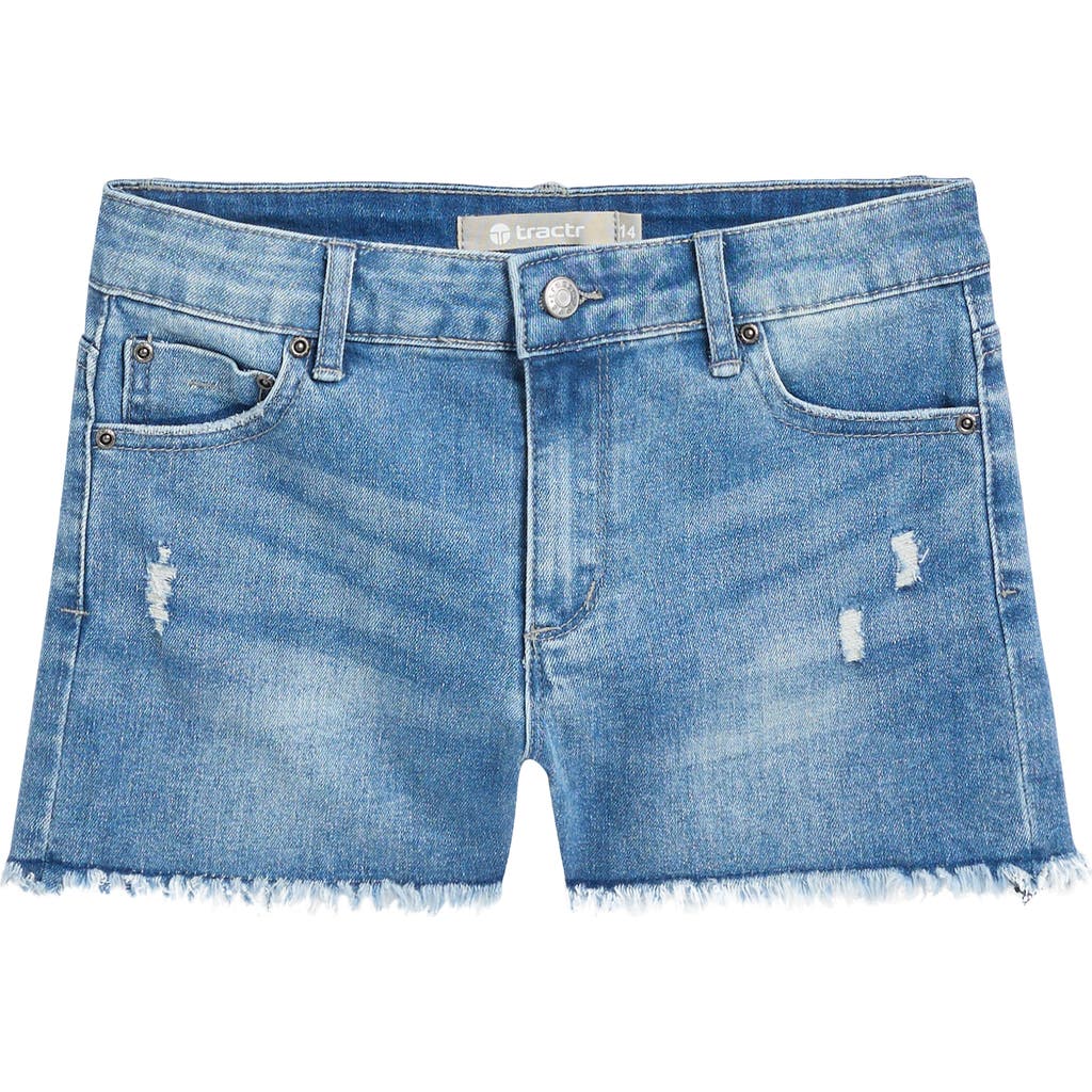 Tractr Kids' Brittany Distressed Frayed Hem Denim Shorts In Indigo