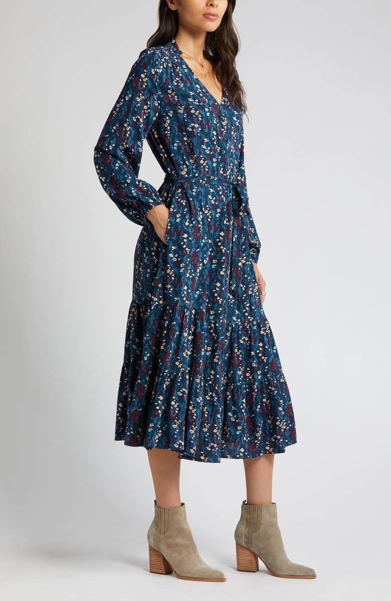 Caslon<sup>®</sup> Floral Tiered Long Sleeve Dress, Alternate, color, 