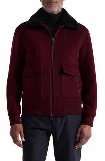 Wool Blend Bomber Jacket with Detachable Genuine Shearling Collar