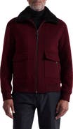 Bugatchi Wool Blend Bomber Jacket with Detachable Genuine Shearling Collar