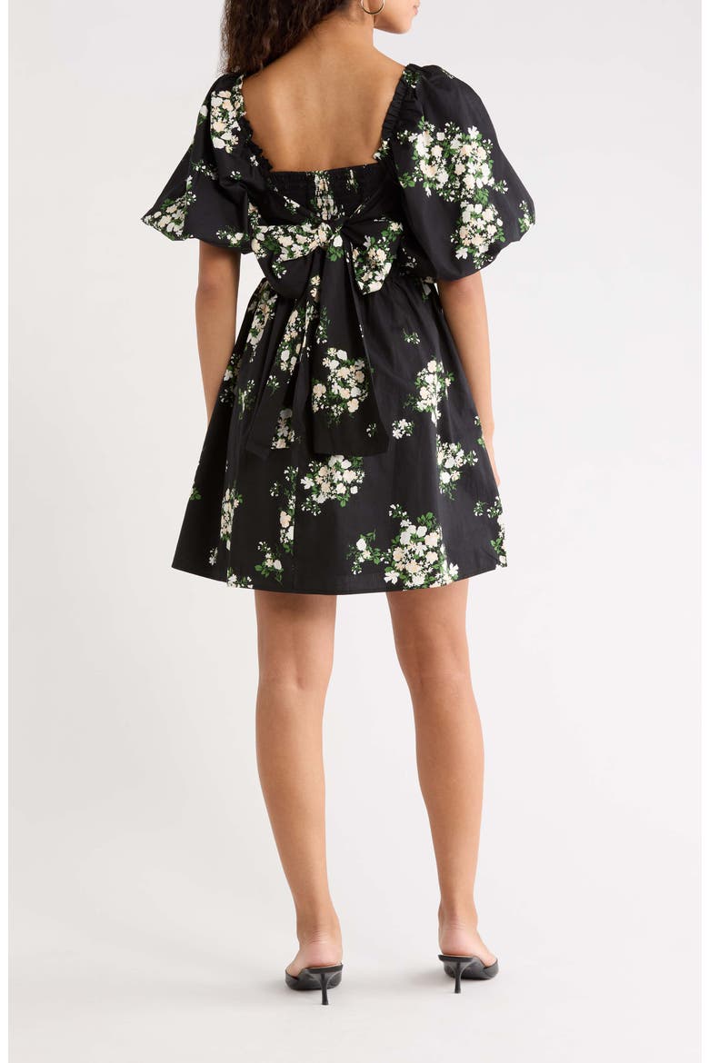 Emery Floral Puff Sleeve Cotton Dress, Alternate, color, BLACK-TAUPE-MULTI