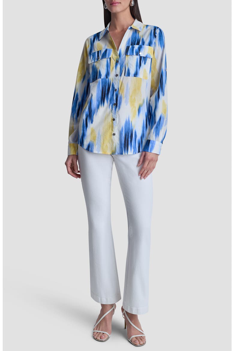 Printed Roll-Tab Cuff Cotton Button-Up Shirt, Alternate, color, SUNLIT SHORELINE