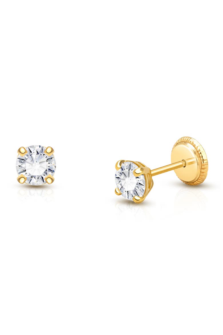 14K Gold 4mm Genuine Diamond Stud Screw Back Earrings, Main, color, 14K Yellow Gold