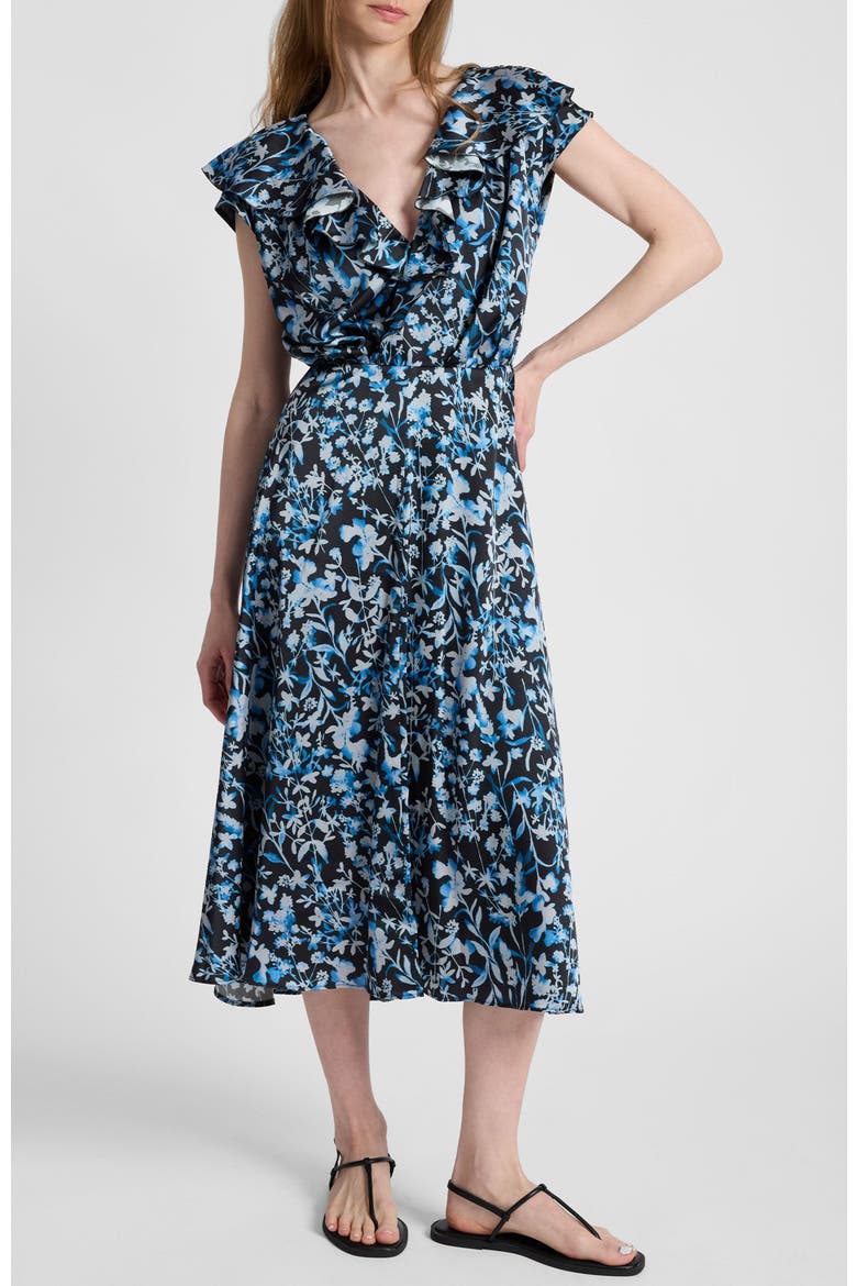 Mandy Faux-Wrap Cap Sleeve Midi Floral Dress, Alternate, color, MIDNIGHT