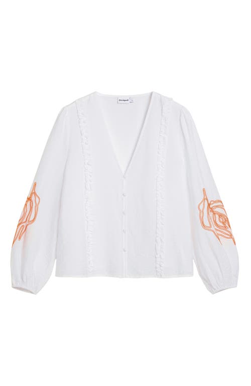 Desigual Embroidered Hammered Satin Top In White