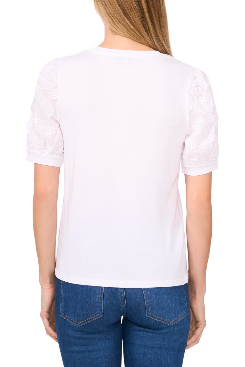 Floral Appliqué Sleeve Mixed Media Top, Alternate, color, NEW IVORY