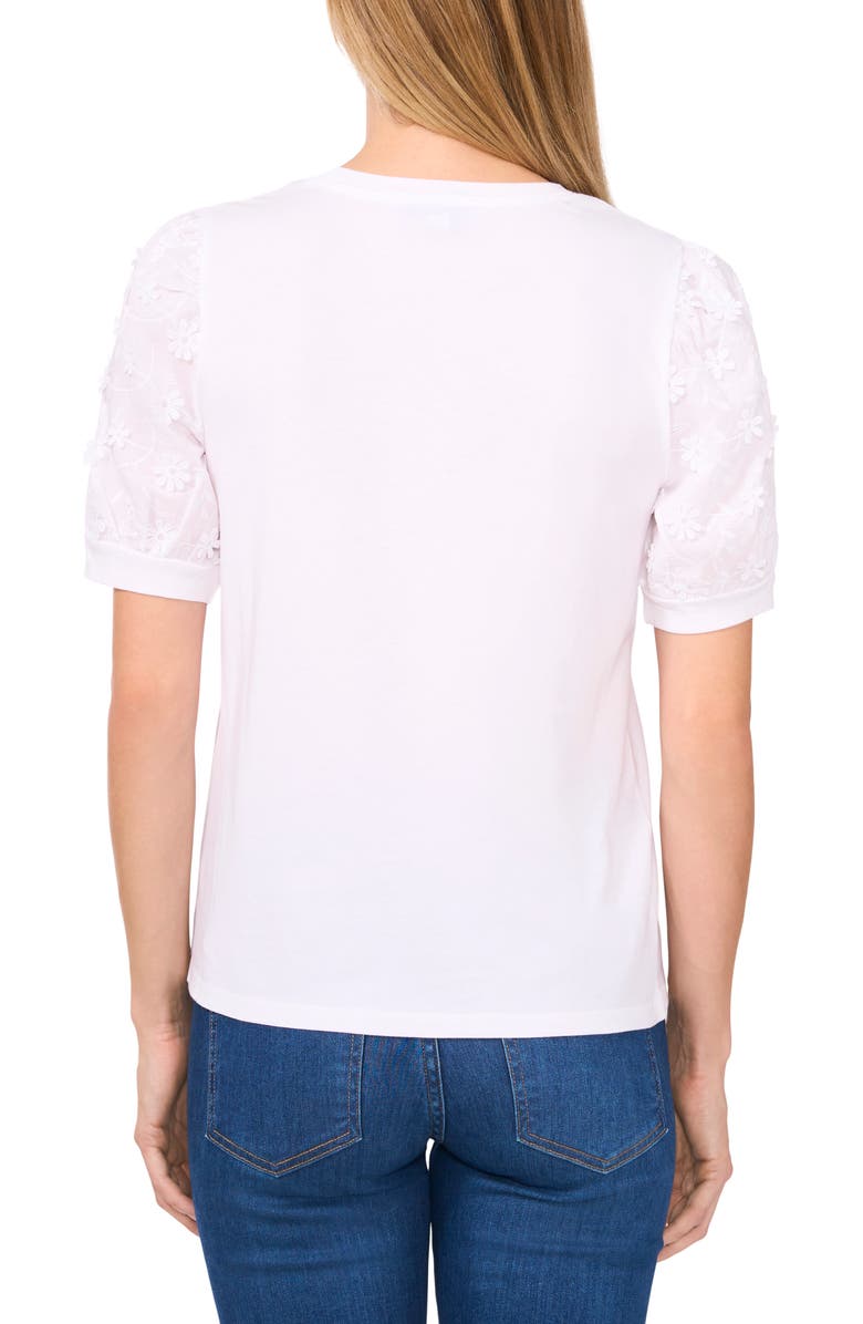 CeCe Floral Appliqué Sleeve Mixed Media Top, Alternate, color, New Ivory