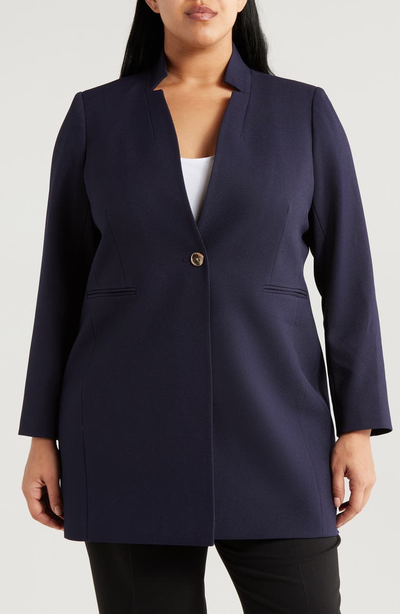 Tahari ASL One-Button Twill Jacket, Alternate, color, Navy