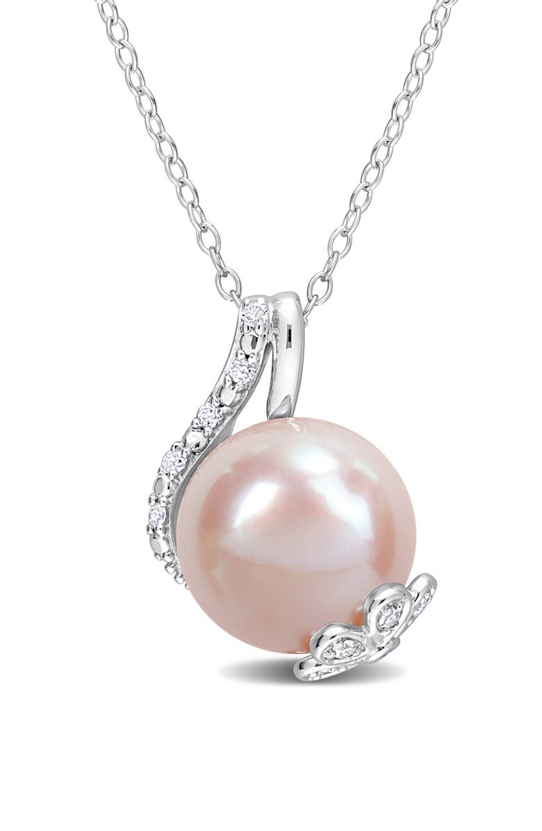 DELMAR Pink Freshwater Pearl & Diamond Pendant Necklace, Main, color, Pink