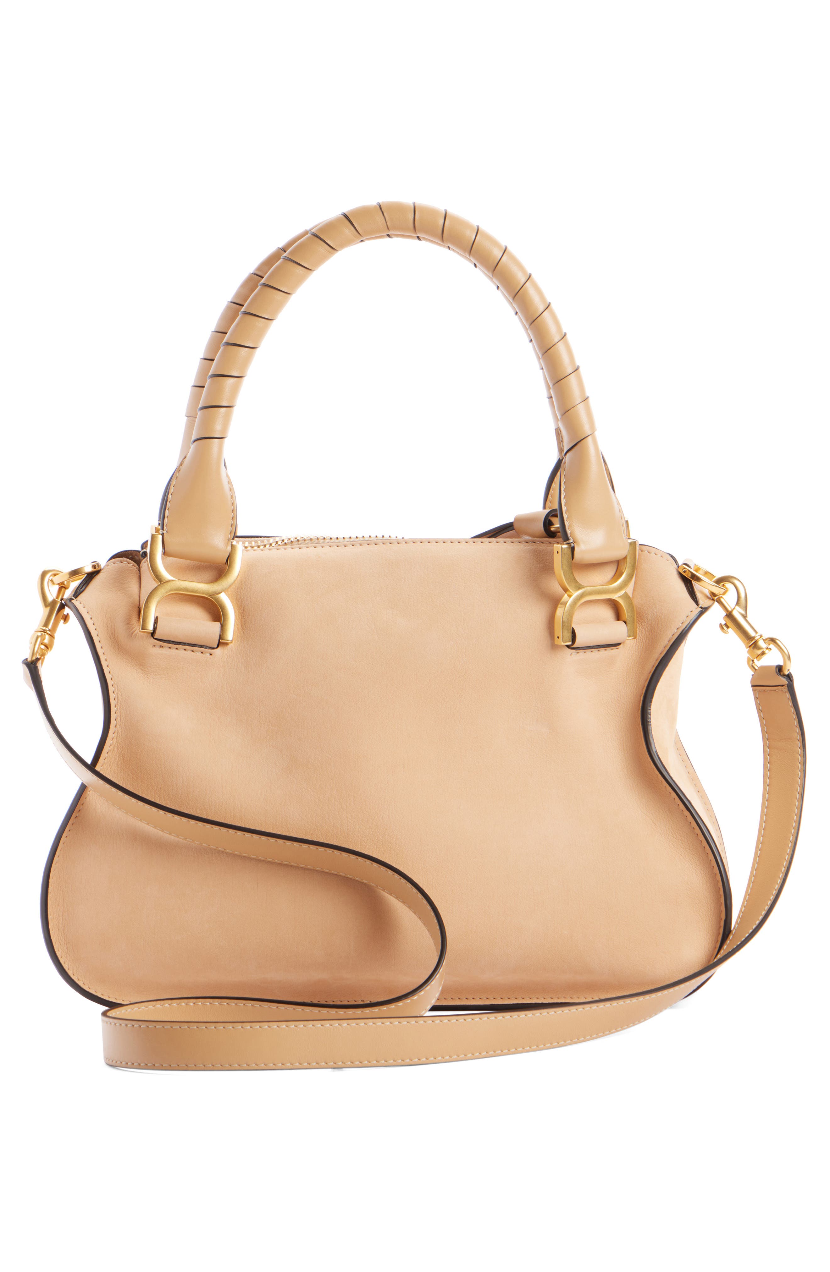 Chloé Small Marcie Leather Satchel, Alternate, color, Milky Brown 281