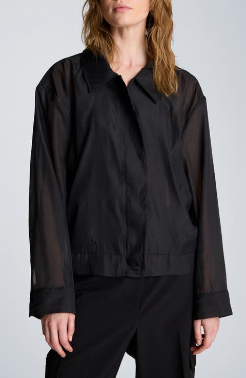 Sheer Sleeve Bomber Jacket