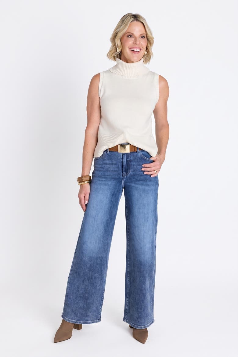 Celeste Slim Palazzo Jeans, Alternate, color, Medium Blue