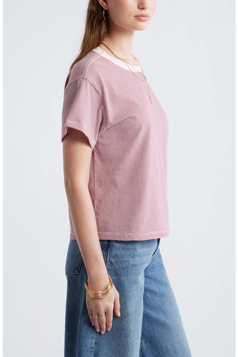 Favorite Cotton T-Shirt, Alternate, color, PINK- BURG MICRO STRIPE