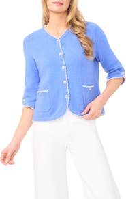 CeCe Contrast Scallop Trim Cardigan