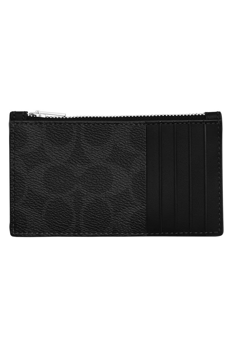 Signature Coated Canvas & Leather Zip Card Case, Alternate, color, BLACK SIGNATURE