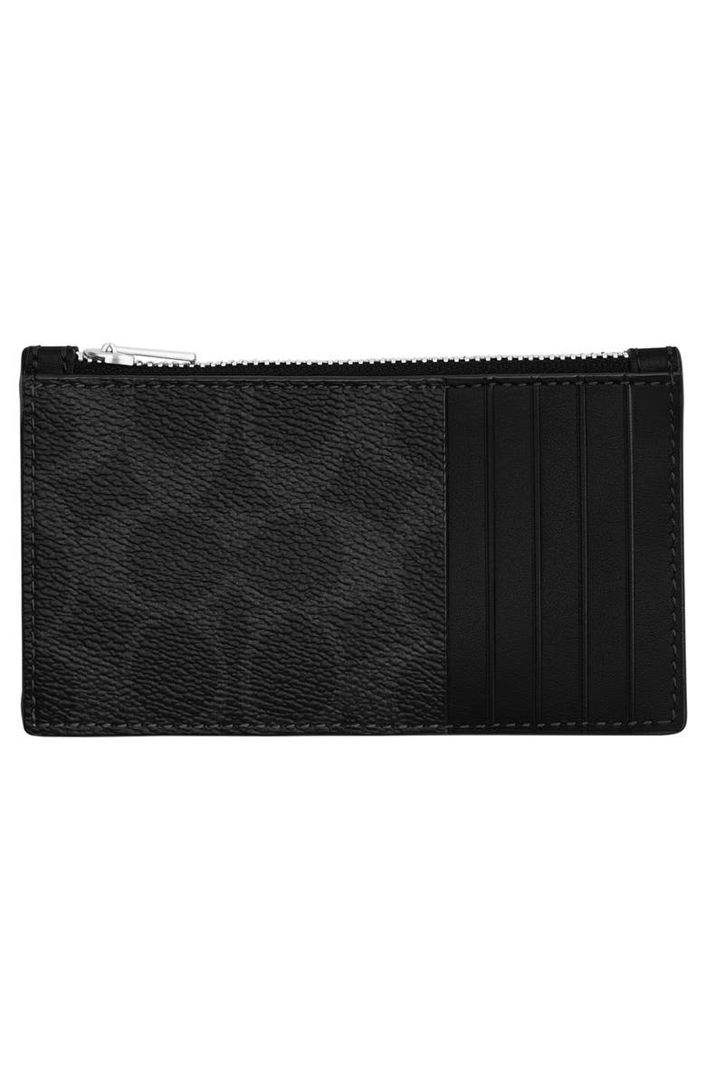 COACH Signature Coated Canvas & Leather Zip Card Case, Alternate, color, Black Signature
