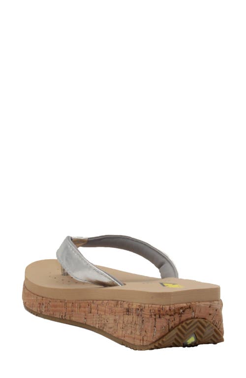 Volatile Neville Platform Flip Flop In Silver Faux Leather