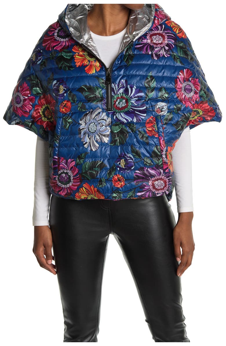 THINK ROYLN High-Low Quilted Puffer Hooded Poncho, Main, color, 