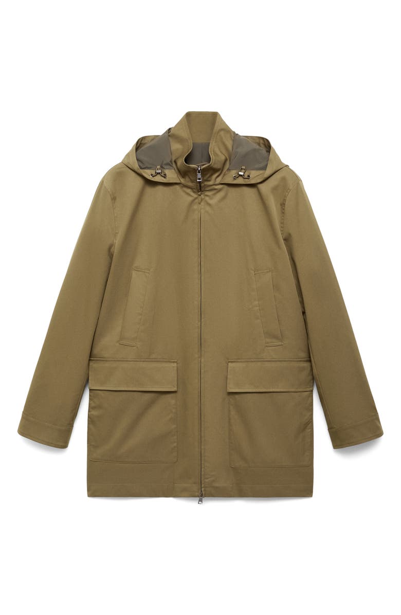 MANGO Water Repellent Hooded Parka, Alternate, color, Khaki