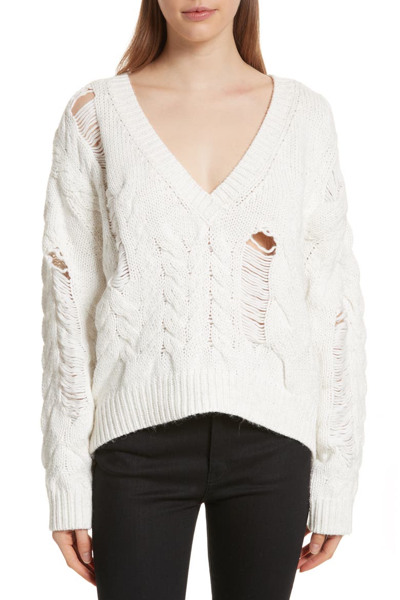Fighla Distressed Sweater, Main, color, ECRU