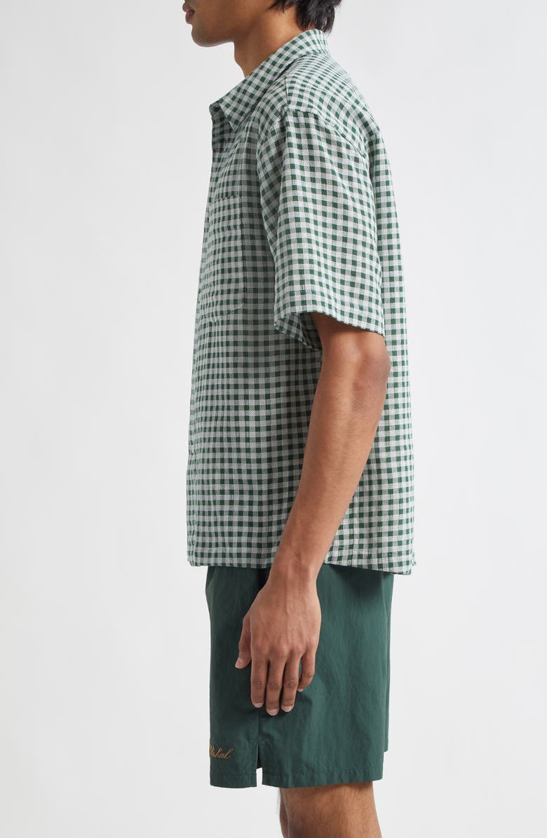 PALMES Checkered Short Sleeve Cotton Button-Up Shirt, Alternate, color, White/ Green
