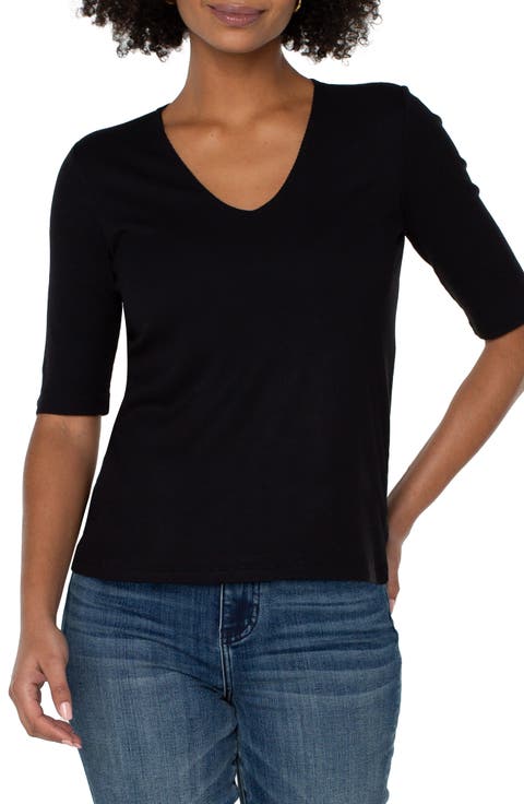 Double Layer V-Neck Rib Top (Regular & Petite)