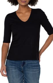 Liverpool Los Angeles Double Layer V-Neck Rib Top