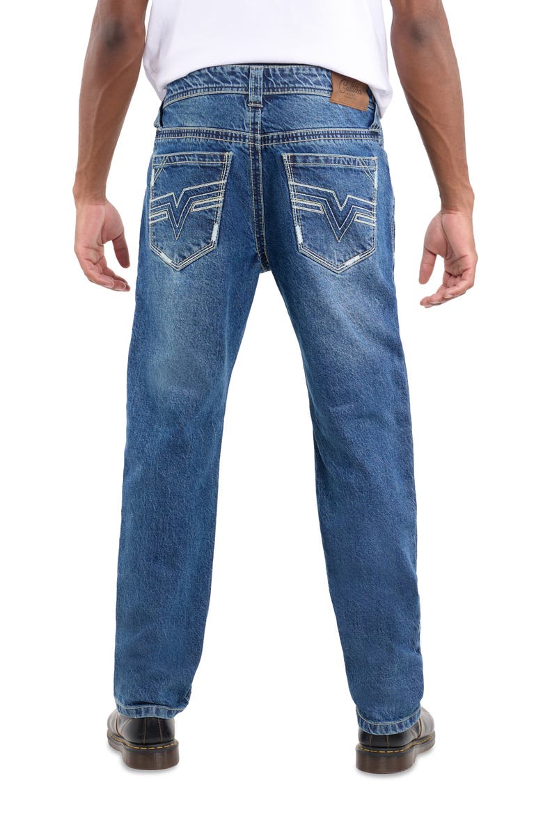 Saddle Stitch Relaxed Straight Leg Jeans, Alternate, color, MEDIUM BLUE