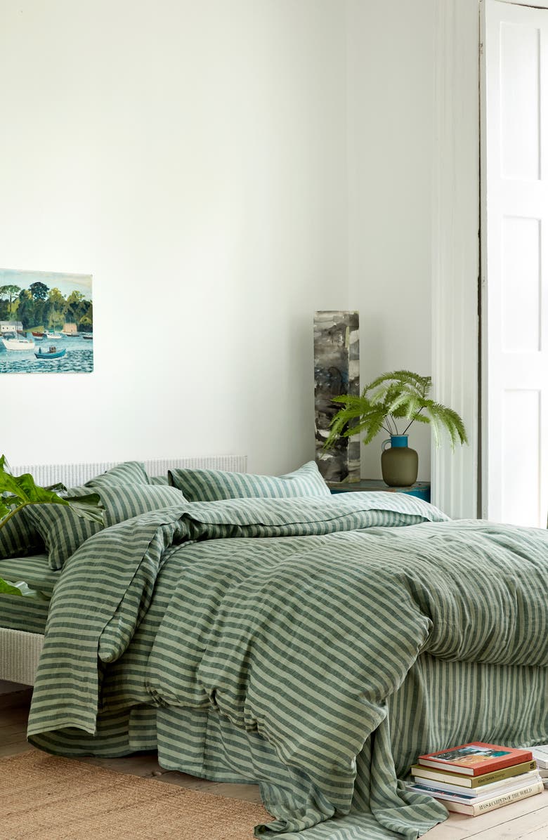 PIGLET IN BED Pembroke Stripe Linen Flat Sheet, Alternate, color,