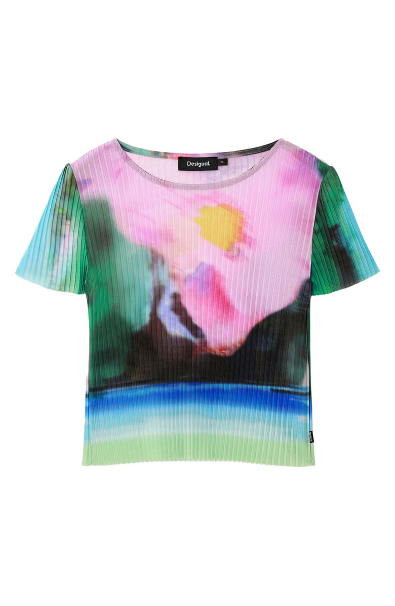 Desigual Plisa Floral Pleated Top, Alternate, color, Green